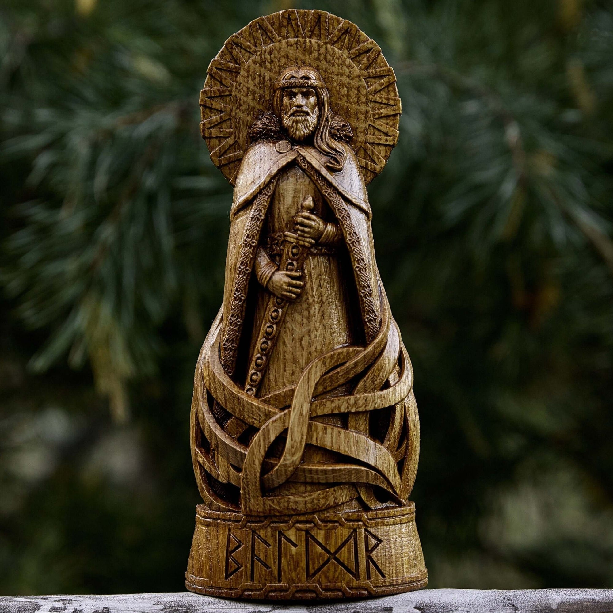 Nordischer Gott Baldr Holzstatue, aus Eichenholz gefertigt