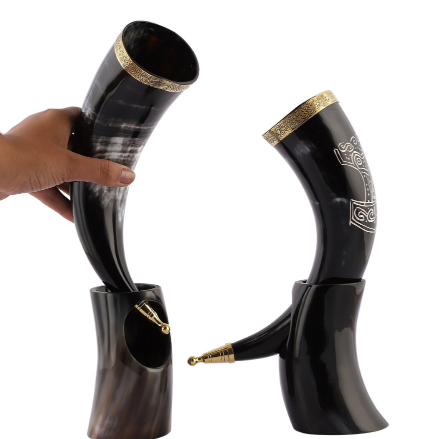 Wikinger Trinkhorn - Thor Hammer Graviert