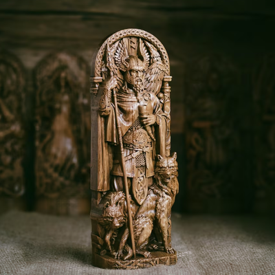 Odin Skulptur, Der Allvater Nordischer Gott Holzschnitzerei Statue