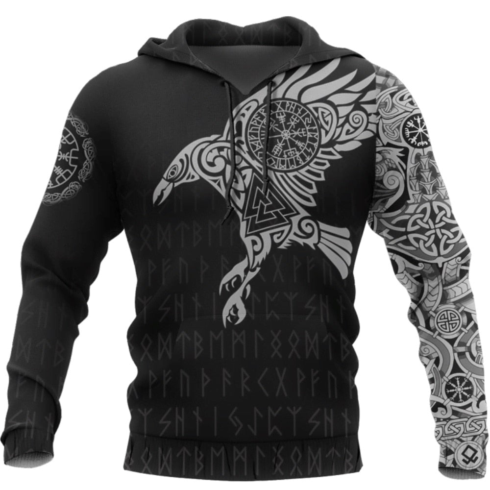ENLACHIC Felpa Uomo Con Cappuccio E Stampa 3D Vichinga - Rosso Corvo - Morbida E Confortevole - Taglie S-3XL