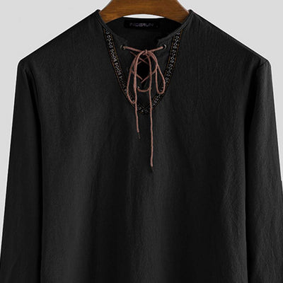 Langarmhemd mit geschnürtem V-Ausschnitt Mittelalterliche Wikinger