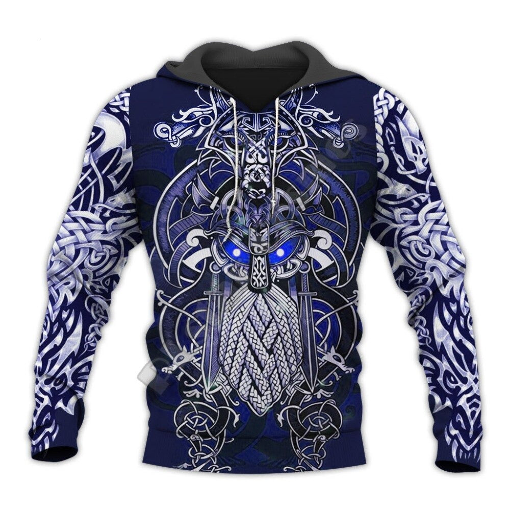 Odin Blau Tattoo Wikinger Hoodie