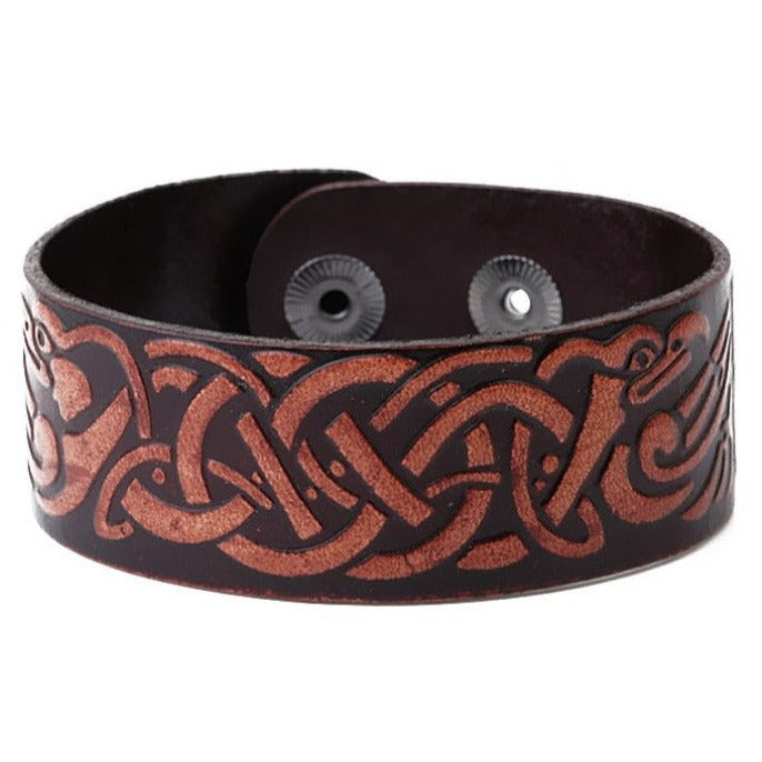 Odins Raben, geprägtes und gefärbtes Lederarmband