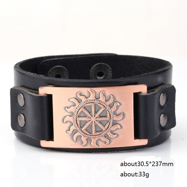 WIKINGER-LEDERARMBAND MIT SONNENSYMBOL