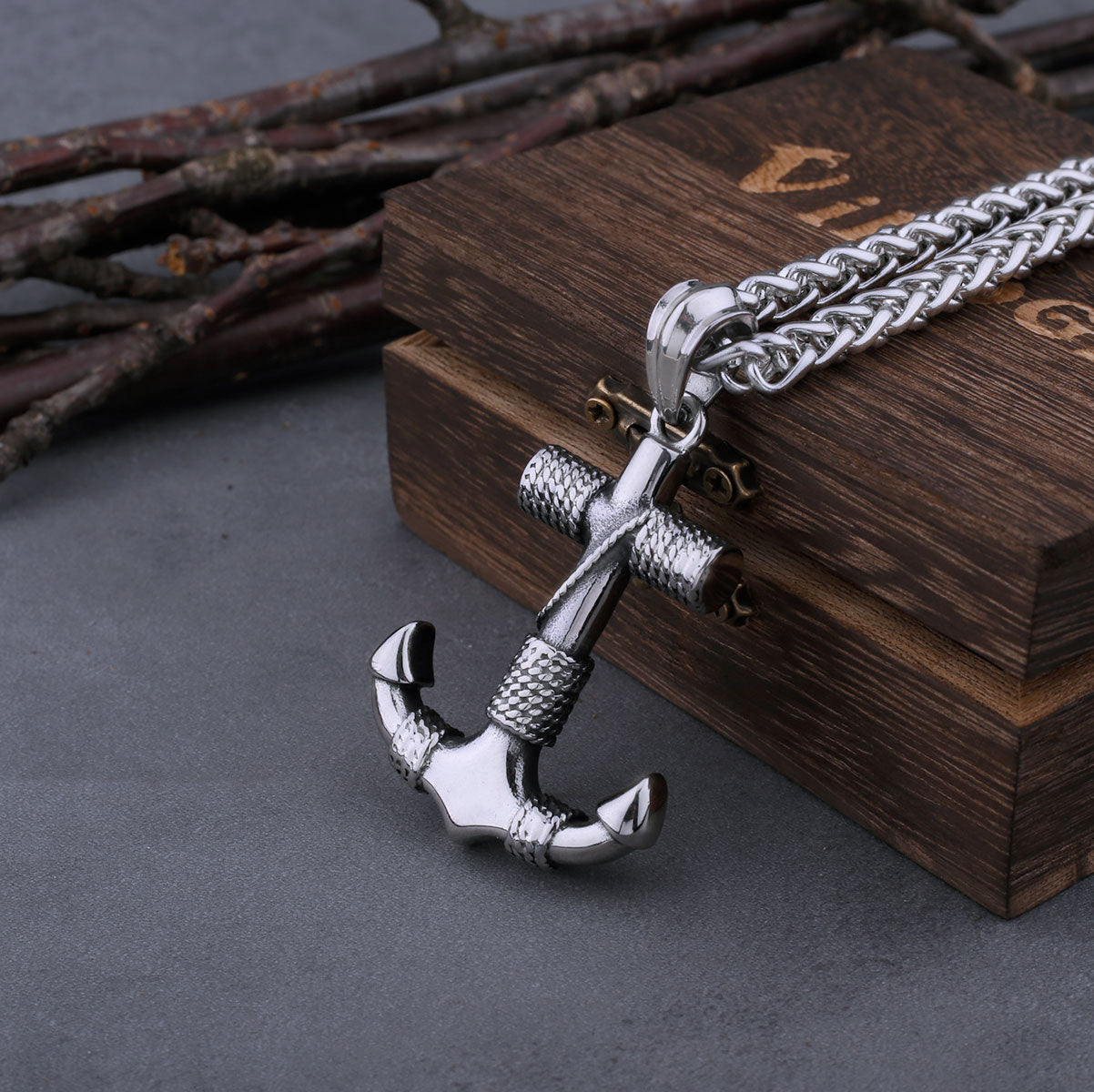Wikinger-Halskette mit Anker-Seil-Anhänger