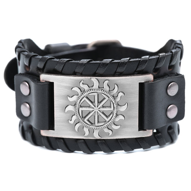 WIKINGER-LEDERARMBAND MIT SONNENSYMBOL