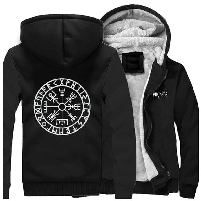 Wikinger-Kapuzenpulli mit Reißverschluss und Vegvisir-Druck