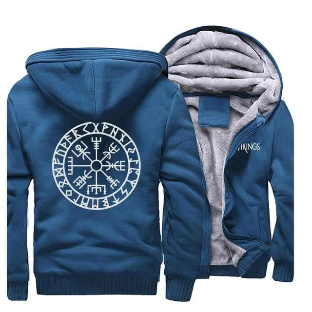 Wikinger-Kapuzenpulli mit Reißverschluss und Vegvisir-Druck