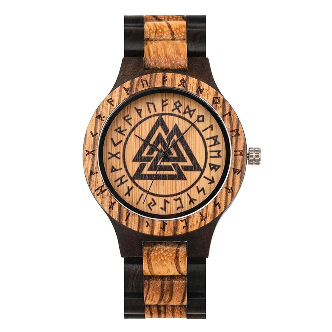Hölzerne Uhr mit Valknut-Symbol