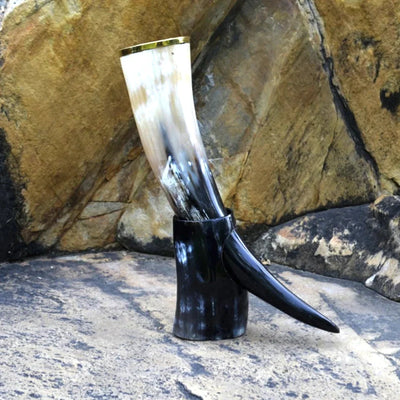 Hochwertiges handgefertigtes Wikinger-Trinkhorn mit Ständer