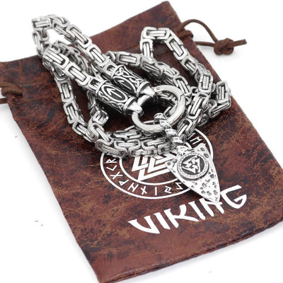 Königskette mit Odins Speer Gungnir mit einem Valknut-Symbol