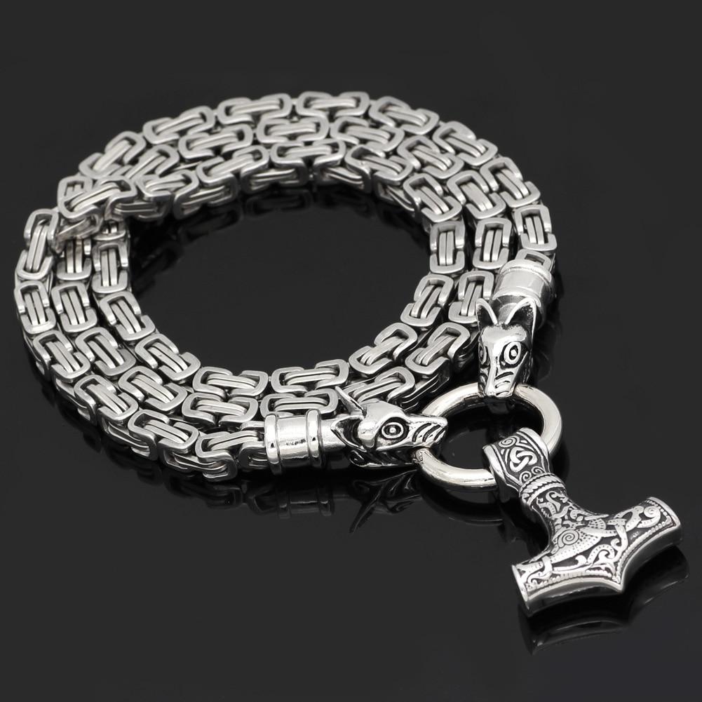 Königskette mit Zwillingswölfen und Mjolnir-Anhänger