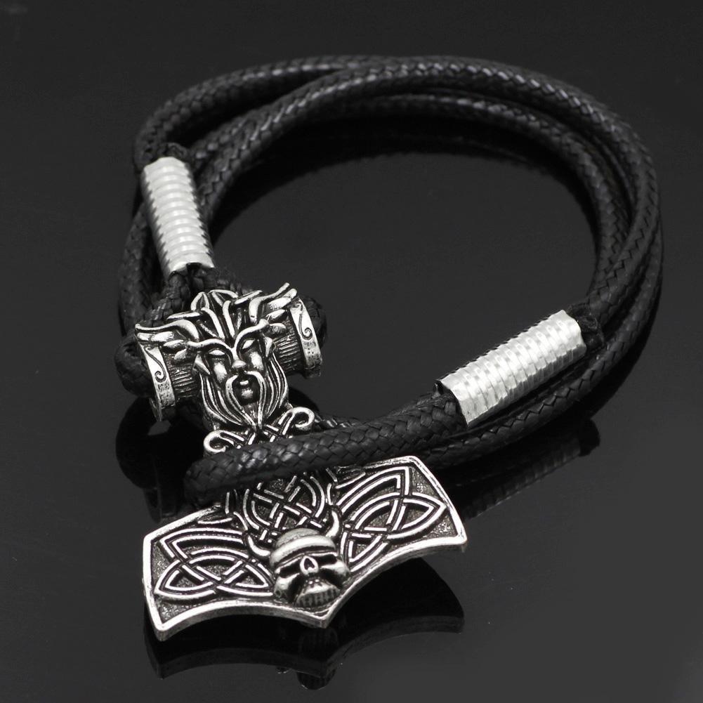 Wikinger Lederarmband mit Mjolnir