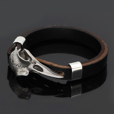 Rabenschädel Wikinger-Armband aus Leder