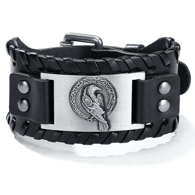 Wikinger Lederarmband mit nordischem Raben