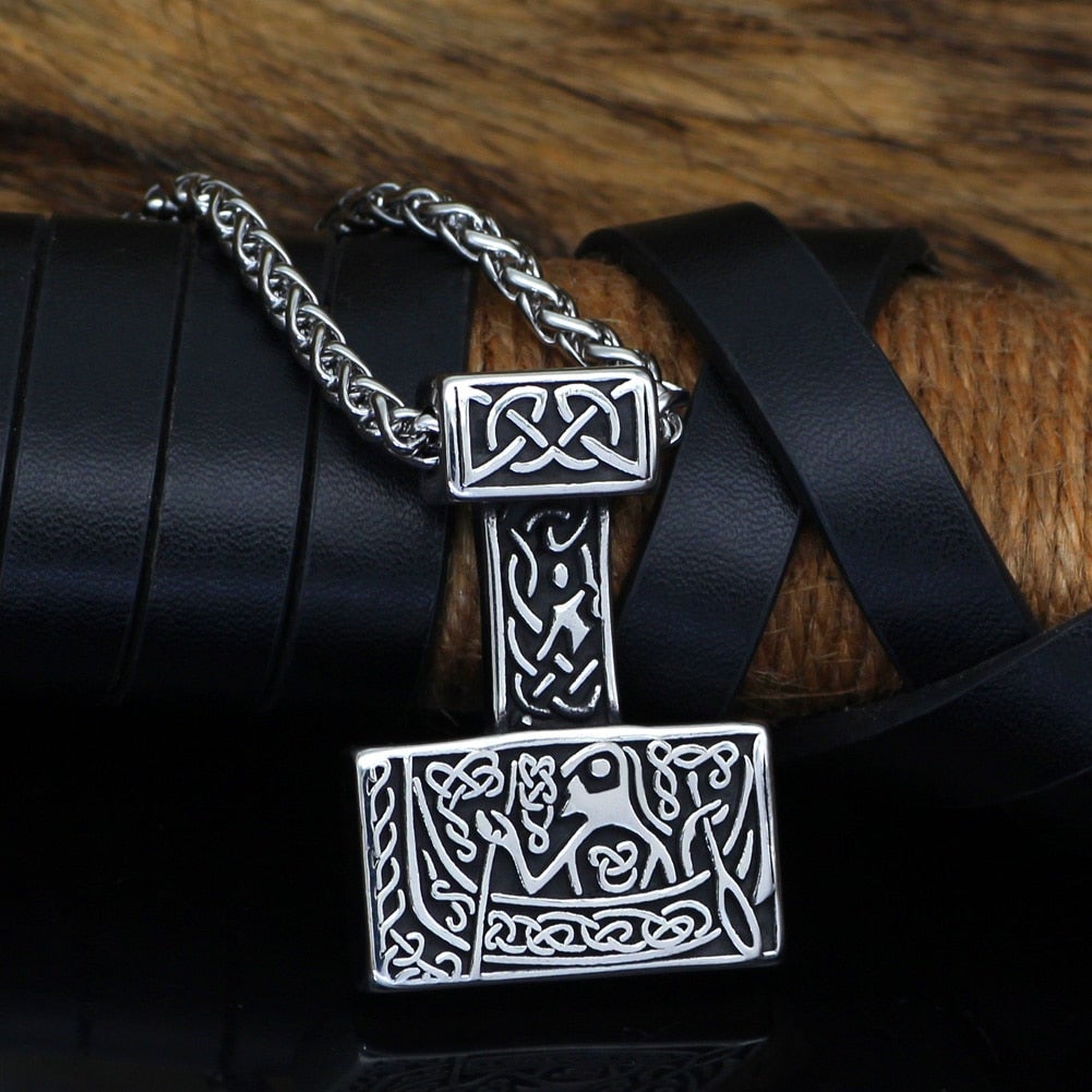 Nordische Wikinger Elstahl Thors Hammer Mjolnir Skandi Navis Che Rune Amulett Halskette Kette Vegvisir Anker Anhänger Männlicher Schmuck