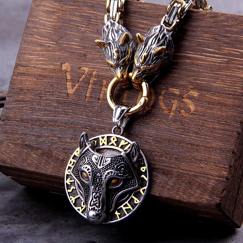 Königskette mit Wolfsköpfen und Fenrir-Medaillon