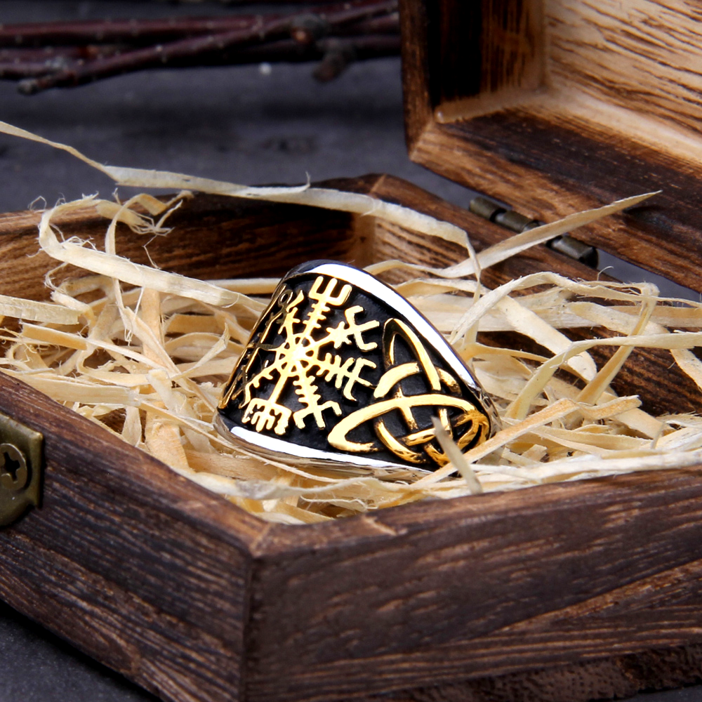 Wikinger Ring Goldene Vegvisir Knoten