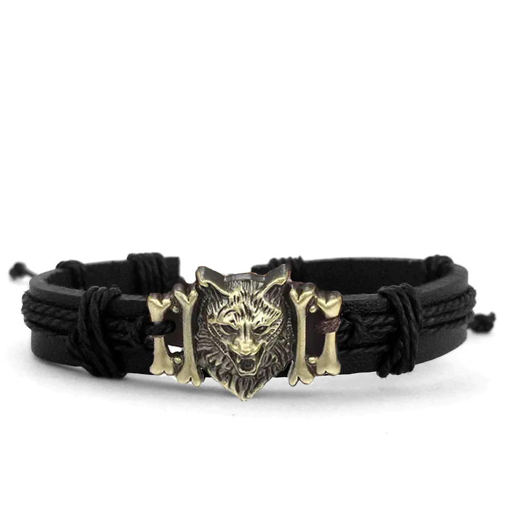 Lederarmband mit Wolfskopf